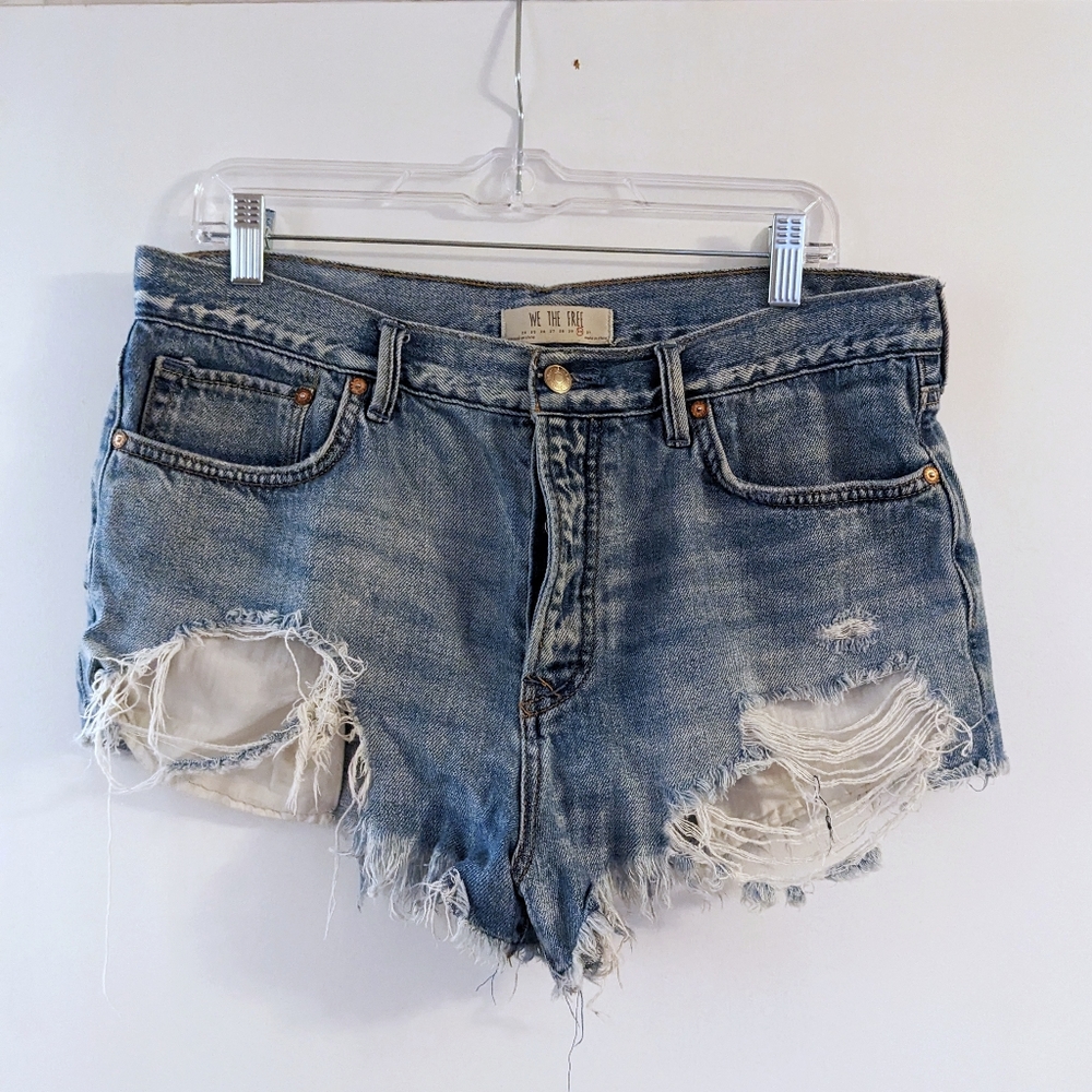 Free People Distressed Denim Jean Short Cut offs